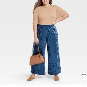 A New Day Mid-Rise Wide Leg Ankle Crushed Velvet Pull-On Pants